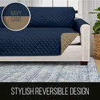 Sofa Shield® Couch Armchair Covers for Dogs, Reversible Furniture Protector with Strap, Stain and Tear Resistant Cushion Cover, 48 inch Seat, Machine Washable Slipcover Pets, Cats, Navy Sand