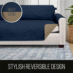 Sofa Shield® Couch Chaise Covers for Dogs, Reversible Furniture Protector with Strap, Stain and Tear Resistant Cushion Cover, 102x34 inch Seat, Machine Washable Slipcover Pets, Cats, Navy Sand