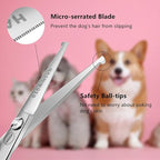 HASHIMOTO Small Dog Grooming Scissors with Rounded Tips, 5.0 inch. | Straight Blade with Micro-Serrated, Designed for Trimming around the Eyes, Ears, Nose and Paws.
