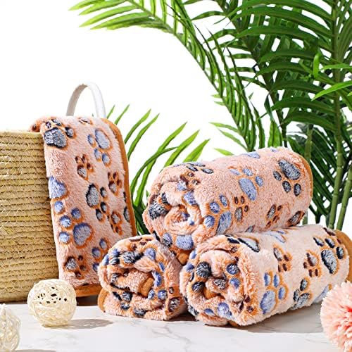 Tatuo 4 Pcs Fleece Dog Blanket for Puppy Cat, Coffee, 41 x 30 in, Paw - Image 6