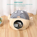 Cat Beds for Indoor Cats-Cat Bed Cave,Cute Lively Pufferfish Shape,Grey L | 2 in 1 Cats House for Kitten with Removable Washable Cushioned Pillow,Soft plush cat Tent for cat Hideaway,Machine Washable