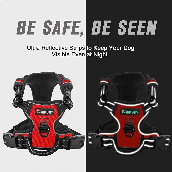 BARKBAY No Pull Dog Harness Front Clip Heavy Duty Reflective Easy Control Handle for Large Dog Walking(Red,XS)