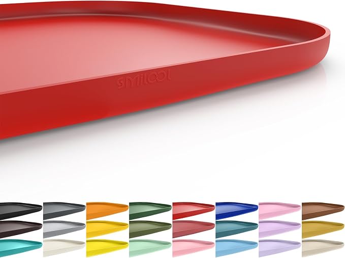 SMILOOL Silicone Pet Food Mat with Raised Edge for Food and Water Bowl, Dog Feeding Mats, Cat Food Trays for Floor Waterproof, Rubber Tray for Dogs and Cats, 22 x 14 x 0.8 Red