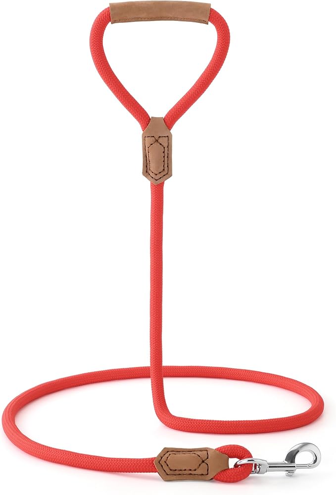 Mile High Life Dog Leash with Genuine Leather Handle, 6 FT/5 FT/4 FT | Leather Grip Rope Leash, Heavy Duty 360° Swivel Metal Clasp, for Small Medium & Large Dogs