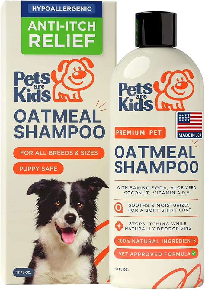 Pets are Kids Premium Oatmeal Shampoo for Itch Relief & Shiny Coat, 17 oz | Natural Itch Relief, Dry Skin Soother, Hydrated & Shiny Coat, with Aloe, Coconut & Baking Soda, Hypoallergenic, For Dogs