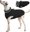 FUAMEY Dog Winter Coat Fleece Warm Large Dog Coat with Harness Built in | Dogs Cold Weather Fleece Coats Zip up Reflective Dog Winter Vest Windproof Water Resistant Snow Coats Solid Black XL