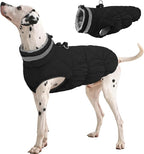 FUAMEY Dog Winter Coat Fleece Warm Large Dog Coat with Harness Built in | Dogs Cold Weather Fleece Coats Zip up Reflective Dog Winter Vest Windproof Water Resistant Snow Coats Solid Black XL