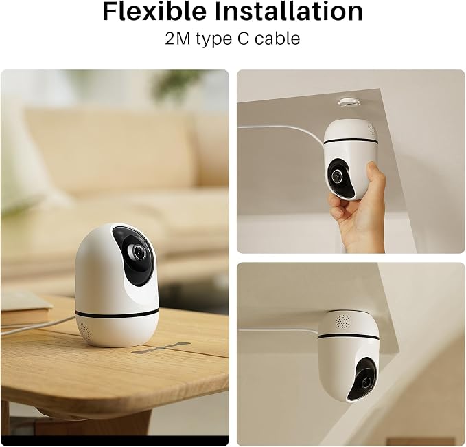 WUUK 4MP Indoor Pan/Tilt Wired Security Camera, Baby Monitor Pet Camera | Smart Motion Detection & Tracking, 360-Degree, 2-Way Audio, Night Vision, No Subscription, Compatible with Alexa & Google