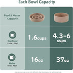 Havniva Elevated Slow Feeder Dog Bowls, Ceramic Dog Bowl Slow Feeder Set | 1.6 Cups Raised Slow Feeding Bowl for Medium Breed, 7.3” Dog Water Bowl with Wooden Stand, Puzzle Dog Slow Feeder, Non-slip