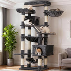 Heybly Cat Tree, 71-Inch-Tall Tower for Indoor Cats with 2 Perches HCT034G | Large Cat Furniture with 2 Big Condos, 2 Hammocks, Basket, Scratching Pad, Multi-Level Cat Condo, Smoky Gray