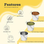 2 Quart Stainless Steel Flat Sided Bucket with Dual Hooks | 4 Pcs Durable Food & Water Bowl for Dog Cats Bird & Small Animals | Fits kennel Cage Crates Hanging Pet Pail | Multipurpose use