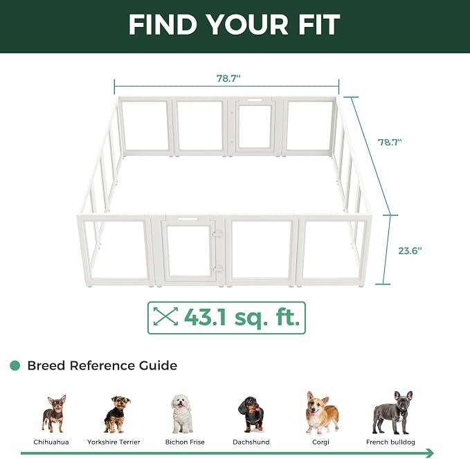 FXW AuraSpace Clear Acrylic Indoor Dog Playpen, 24" H, 16 Panels, White | Open View, Modern Home Fit, No Climbing Bars, Tool-Free Setup, For Puppies & Small Dogs