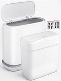 Small Bathroom Trash Can with Lid, Dog Proof Slim Press Top Garbage Can, White Plastic Narrow Waste Basket, for Bathroom Bedroom Office 2 Pack Set with 4.8 Gal and 2.9 Gal