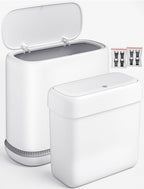 Small Bathroom Trash Can with Lid, Dog Proof Slim Press Top Garbage Can, White Plastic Narrow Waste Basket, for Bathroom Bedroom Office 2 Pack Set with 4.8 Gal and 2.9 Gal
