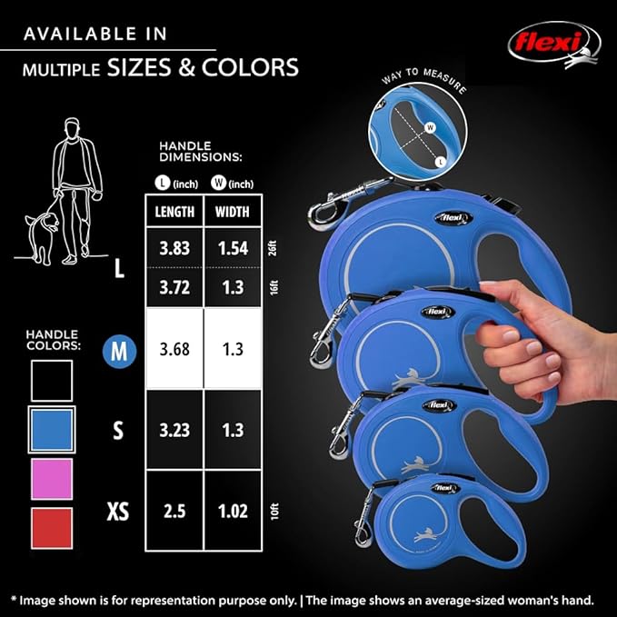 FLEXI® Classic Tape Retractable Dog Leash, Medium, 16 ft - Blue | German engineered, original flexi leash, durable quality for dogs up to 55 lbs, tangle-free, walking, reliable brake system