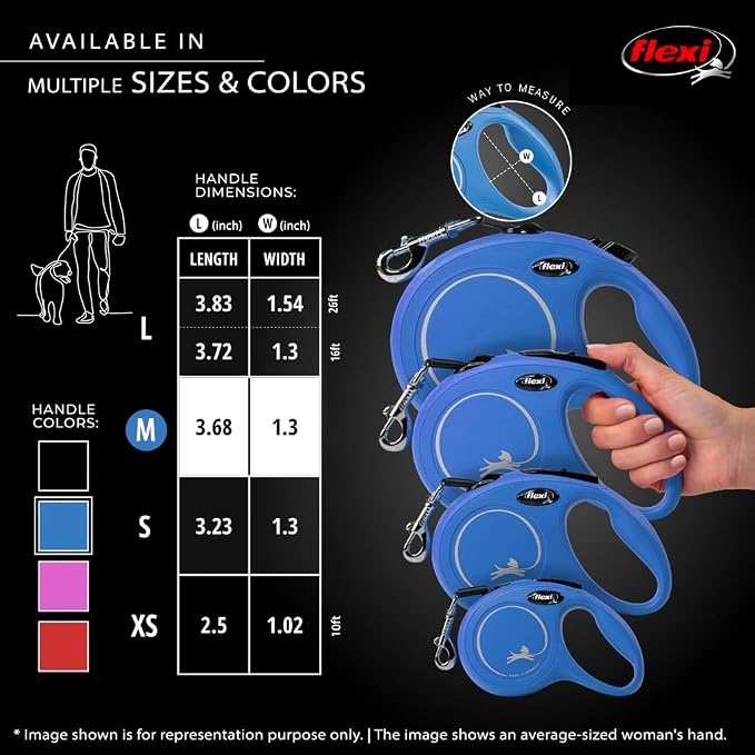 FLEXI® Classic Cord Retractable Dog Leash, Medium, 16 ft - Blue | German engineered, original flexi leash, durable quality for dogs up to 44 lbs, tangle-free, walking, reliable brake system