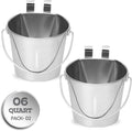 6 Quart Stainless Steel Flat Sided Bucket with Dual Hooks | 2 Pcs Food & Water Bowl for XL Dog Goat Cattle Horse & Livestock | Fits kennel Crate Cages Farm Hanging Pet Pail | Multipurpose