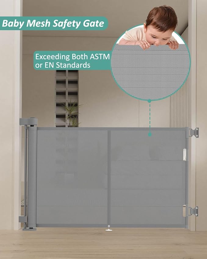 Miumoon 59 inch Reinforced Retractable Baby Gates 42 inch Tall | Retractable Dog Gate with No Crawl Through Reinforced Strip, 5 FT Retractable Gate for Stairs,Doorways,Hallway,Indoor/Outdoor