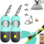 Dog Poop Bag Holder With LED Flashlight | Pet Waste Dispenser for Leash | Doggie Potty Container With Leak-proof Trash Bags and Accessories (2 Holders 30 Bags, Mint Green)