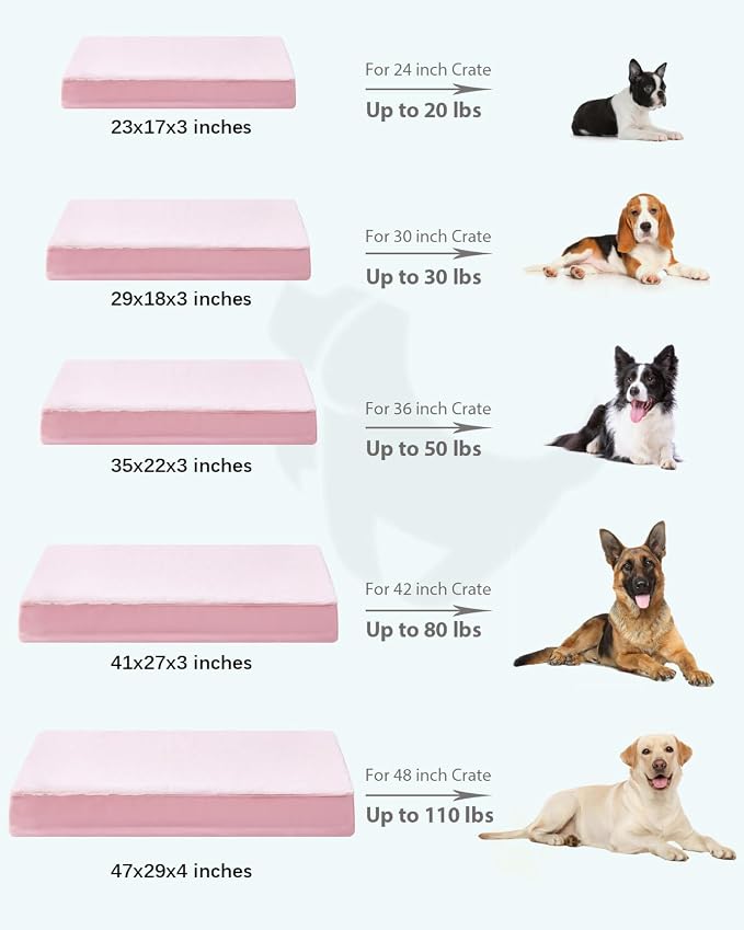 KSIIA Orthopedic Dog Bed for Small Dogs with Waterproof Lining, Pink, 23x17 | Deluxe Soft Plush Dog Crate Bed, Washable Pet Mat with Removable Cover & Egg Crate Foam for Small Dogs Sleeping & Relaxing