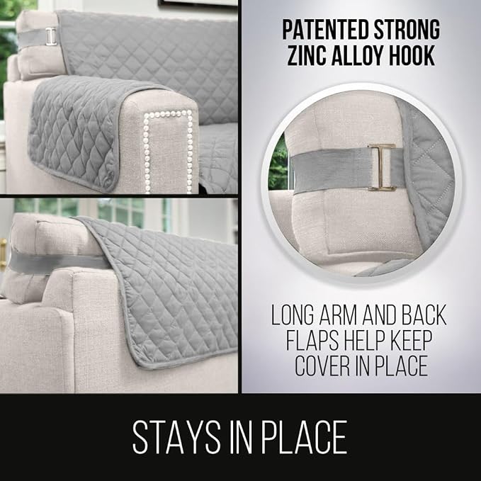 Sofa Shield® Couch Sectional Covers for Dogs, Reversible Furniture Protector with Strap, Stain and Tear Resistant Cushion Cover, 30x30 inch Seat, Machine Washable Slipcover Pets, Cats, Light Gray