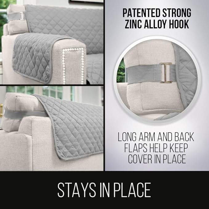 Sofa Shield® Couch Recliner Covers for Dogs, Reversible Furniture Protector with Strap, Stain and Tear Resistant Cushion Cover, 28 inch Seat, Machine Washable Slipcover Pets, Cats, Light Gray