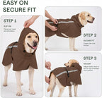 Stretch Fabric Dog Raincoat with Hood, Reflective Rain Poncho for Medium Large Dogs, Adjustable Waterproof Dog Rain Jacket with Leash Opening for Walking & Camping, Brown, Medium