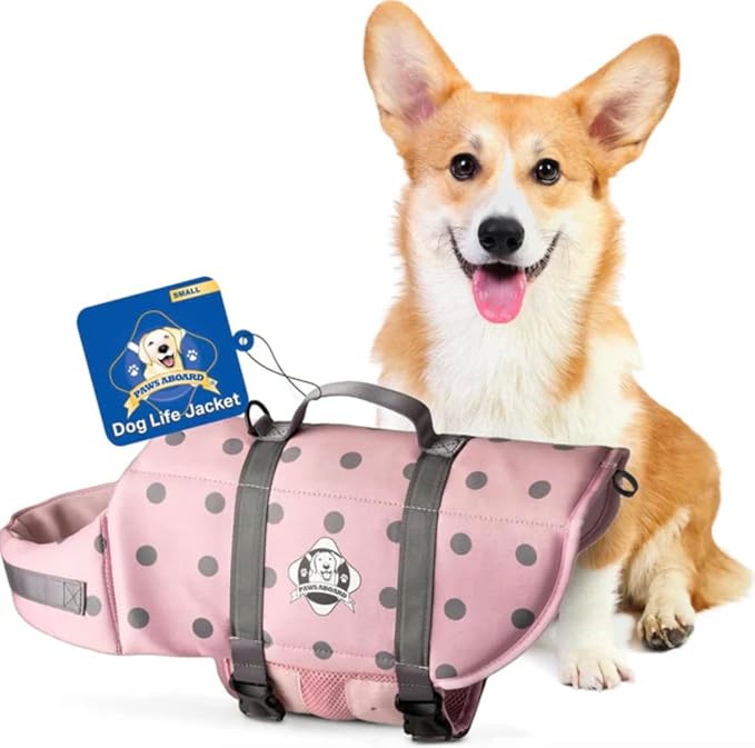 Dog Life Jacket — Premium Swim Vest with SafeChin Anti-Choke Collar | PAWS Aboard Pink | RapidLift Rescue Handle, D-Ring, Reflective Trim | Boating, Kayaking, Pool | Small (15–25 lbs)