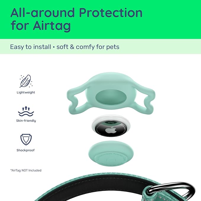 Airtag Dog Collar, Reflective Ultra-Durable Nylon Padded with QR Code Buckle & IP68 Waterproof Air Tag Holder Compatible for Apple AirTag, Comfortable for Small Medium Large Dogs (Green, XS)