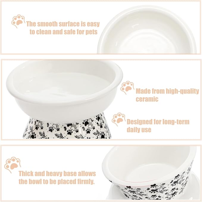2 Pack Ceramic Elevated Cat Bowls, 6" Extra Wide Tilted Raised Pet Dish, Whisker Friendly Food and Water Bowl for Small Dogs, Anti Vomiting & Protect Pet's Spine, Microwave Dishwasher Safe