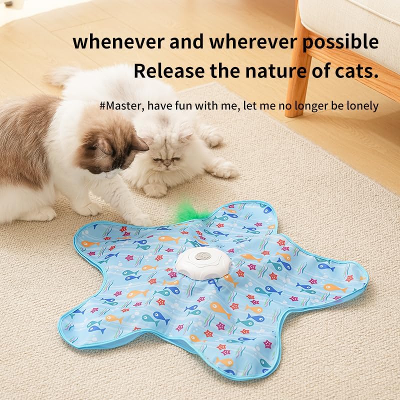 Rechargeable Automatic Cat Toy, 3-Mode Touch-Activated Interactive Toy with Random Motion, Concealed Feather & Squeaky Sound for Indoor Cats & Kittens (Blue) - Image 2