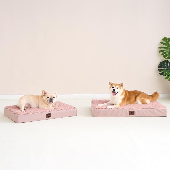 EHEYCIGA Orthopedic Dog Bed Medium with Removable Washable Cover,Pink,30x20 | Egg Crate Foam Support,Durable Oxford fabric,Non-Slip Bottom,Machine Washable,Soft Waterproof Plush Pet Bed Mat For Crate
