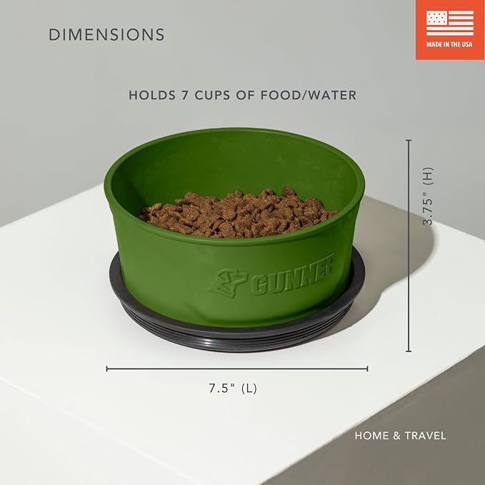 Dog Bowl with Spill-Proof Travel Lid, Green, 7-Cup Pet Travel Bowl | Green 7-Cup Dog Bowl, Spill-Proof Travel Lid, BPA-Free, Rust-Proof, Shock-Resistant, Stackable and Dishwasher Safe