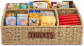 Bratod Dog Storage Organizer Wicker Basket,Dog Treat Container Bin for Countertop,Pet Treats Box with Dividers,Dog Cat Can Food Storage Bin,Pet Treat Station-Natural Woven Seagrass