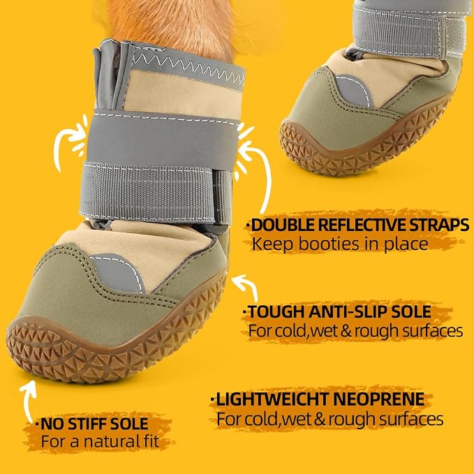 Dog Boots for Large Dogs, Medium Dog Boots & Paw Protectors for Hardwood Floors, Outdoor Dog Booties for Hot Pavement Winter Snow Hiking, Dog Shoes with Reflective Strips