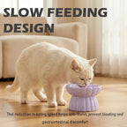 Ceramic Cat Slow Feeder, Raised Slow Feeder Cat Bowl, Anti Vomiting and Whisker Friendly Kitty Dish, Elevated Puppy Kitten Food Bowl for Dry and Wet Food (Purple)