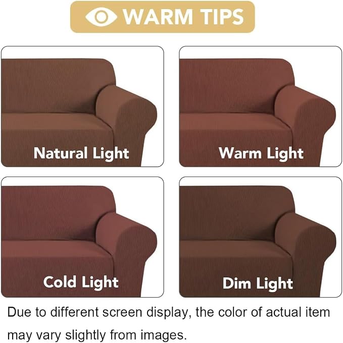 H.VERSAILTEX Stretch Couch Covers for Sofa 1 Piece Slipcovers for Couches and Sofas 3 Seater Couch Cover Feature Thick Checked Jacquard Fabric with Elastic Bottom(Large Sofa 90"-100" Wide, Caramel)