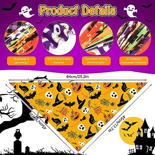 30 Pcs Halloween Dog Bandanas Bulk Adjustable Dog Scarves Bibs Pumpkin Bat Ghost Puppy Bandanas Pet Neckerchief Washable Holiday Halloween Bandanas for Small Medium Large Dog Pet Grooming Accessories - Image 4
