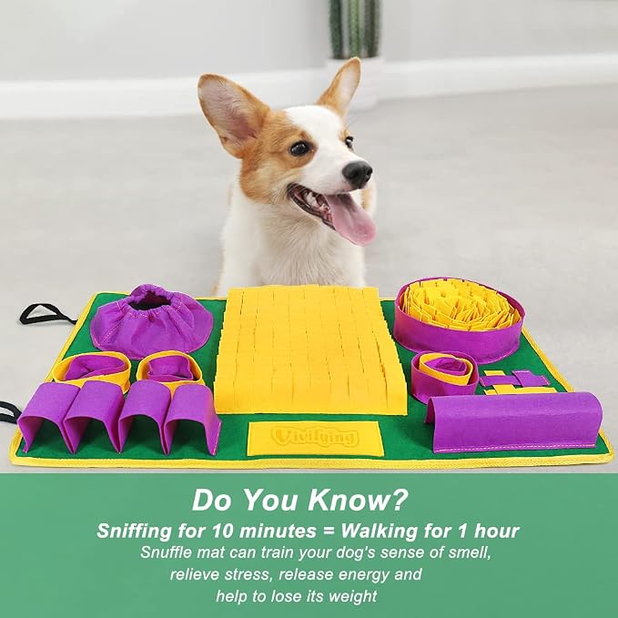 Vivifying Snuffle Mat for Dogs, Interactive Dog Puzzle Toys for Boredom and Mental Stimulation, Sniff Mat Helps Puppy and Cats Slow Eating and Keep Busy