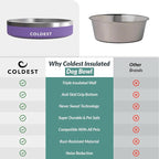Coldest Dog Bowl - Anti Rust Metal, Non Slip, 3 Layers Insulated Stainless Steel Dog Bowls - Spill Proof & Heavy Duty - Water Bowl for Dogs, Cats & Pets, Dish Washer Safe (21 oz, Galaxy Purple)