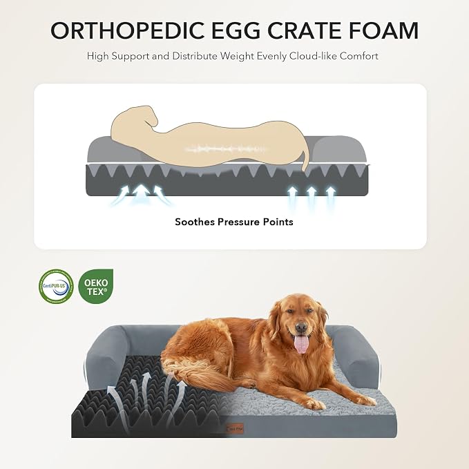 Waterproof Orthopedic Dog Bed for Medium Dogs, 35x22in, Grey | Orthopedic Foam Relieves Joint Pressure, Bolsters Supports Head And Neck, Washable Cover, Non-Slip Bottom