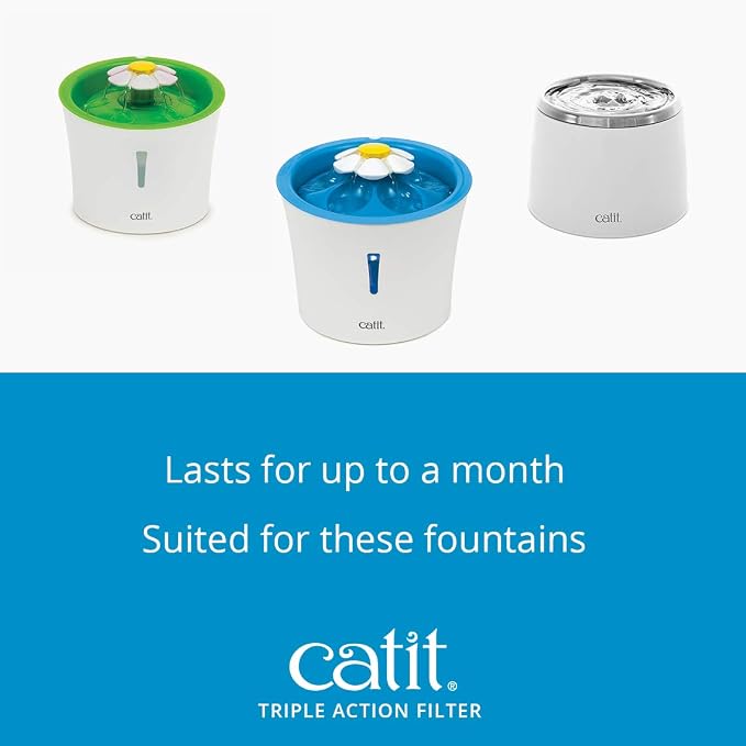 Catit Triple Action Replacement Original Water Fountain Filters, 12 Pack | Official Replacement Filters for Catit Cat Drinking Water Fountains
