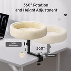 Chumajor Cat Desk Bed - 360° Rotating & Adjustable, Supports 50 lbs, Soft Faux Fur with Dual-Sided Reversible Mat, Modern Indoor Cat Nest Furniture for Office Desks and Game Tables, Island Table white | Secure Clamp Design Installs in Minutes Without D...