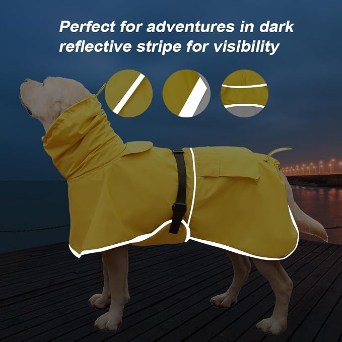 Reflective Dog Raincoat Waterproof Adjustable Dog Hooded Poncho Raincoat for Medium Large Dogs, Lightweight Pet Rain Jacket (Yellow, 3XL)