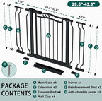 Fairy Baby 29.5"-43.7" Extra Wide Baby Gate for Stairs, Pressure Mounted Dog Gate for Doorways, Auto Close Metal Pet Gate with Arch Design for Puppy, No Drill Child Gate with Walk Thru Door, Black