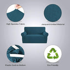 H.VERSAILTEX Stretch Sofa Cover Loveseat Slipcover|Sofa Cover for Dogs 1 Piece with Elastic Bottom, Textured Checked Jacquard Fabric(Loveseat 58"-70" Wide, Deep Teal)