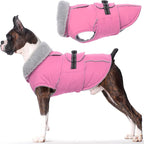 Lelepet Dog Coats for Large Dogs Waterproof Dog Jacket with Adjustable Fit | Reflective Pet Fleece Vest Hook & Loop Windproof Cold Weather Coats with Adjustable Buckle & Leash Hole, Pink, XL