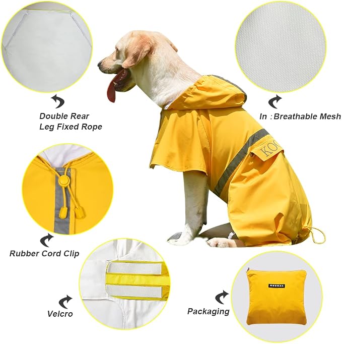Pet Large Dog Raincoat Apparel Poncho Waterproof for Medium Large Sized for Dog Raincoat Clothes (Yellow, 4XL)