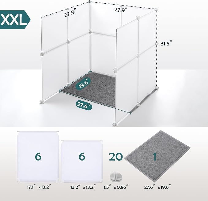 MEEXPAWS Cat Litter Box Enclosure, Splash Guard High Walls with Litter Mat | XXL Litter Box Pee Shield, DIY Plastic Sheets Easy Clean, Litter Containment, Privacy Screen, Wall Protector