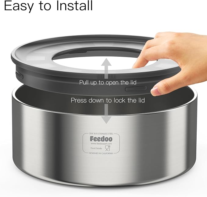 1Gallon No Spill Water Bowl for Dogs, Double-Wall Stainless Steel with Splash-Proof Paws Lid and Floating Disk, Non-Slip Base, Easy to Clean Slow Water Feeder for Large Medium Dogs